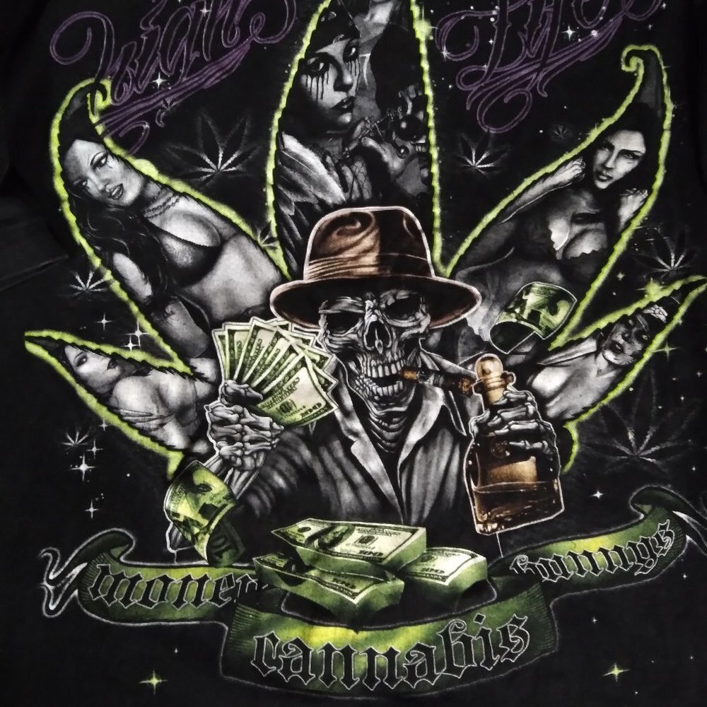 High Life Cannabis Skeleton Weed Marijuana Money Graphic T-Shirt